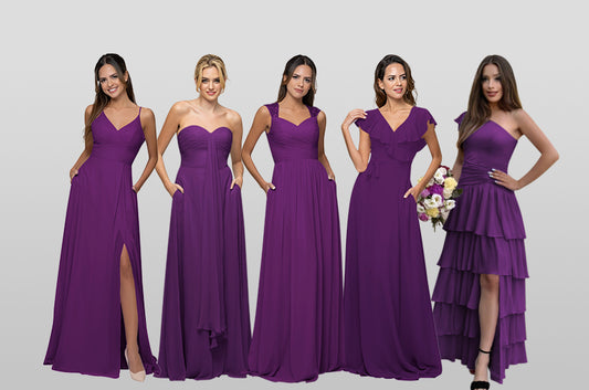 Grape chiffon bridesmaid dresses