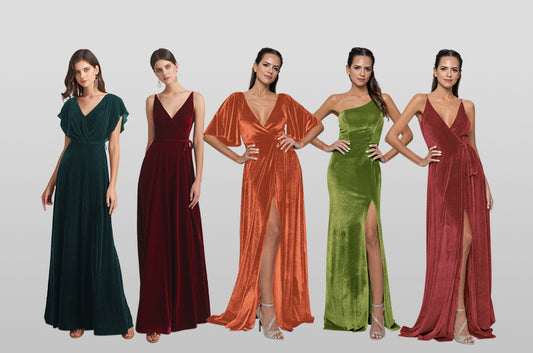 mismatched velvet bridesmaid dresses