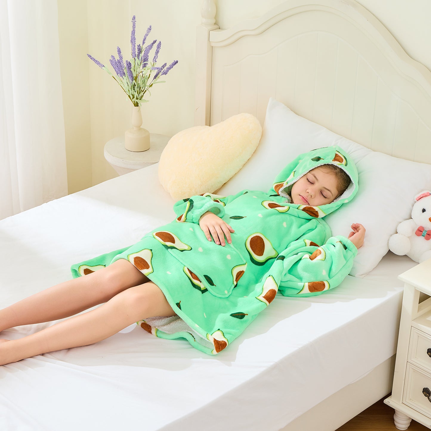 Kids Oversized Hoodie Blanket – Avocado Print Sherpa Lined
