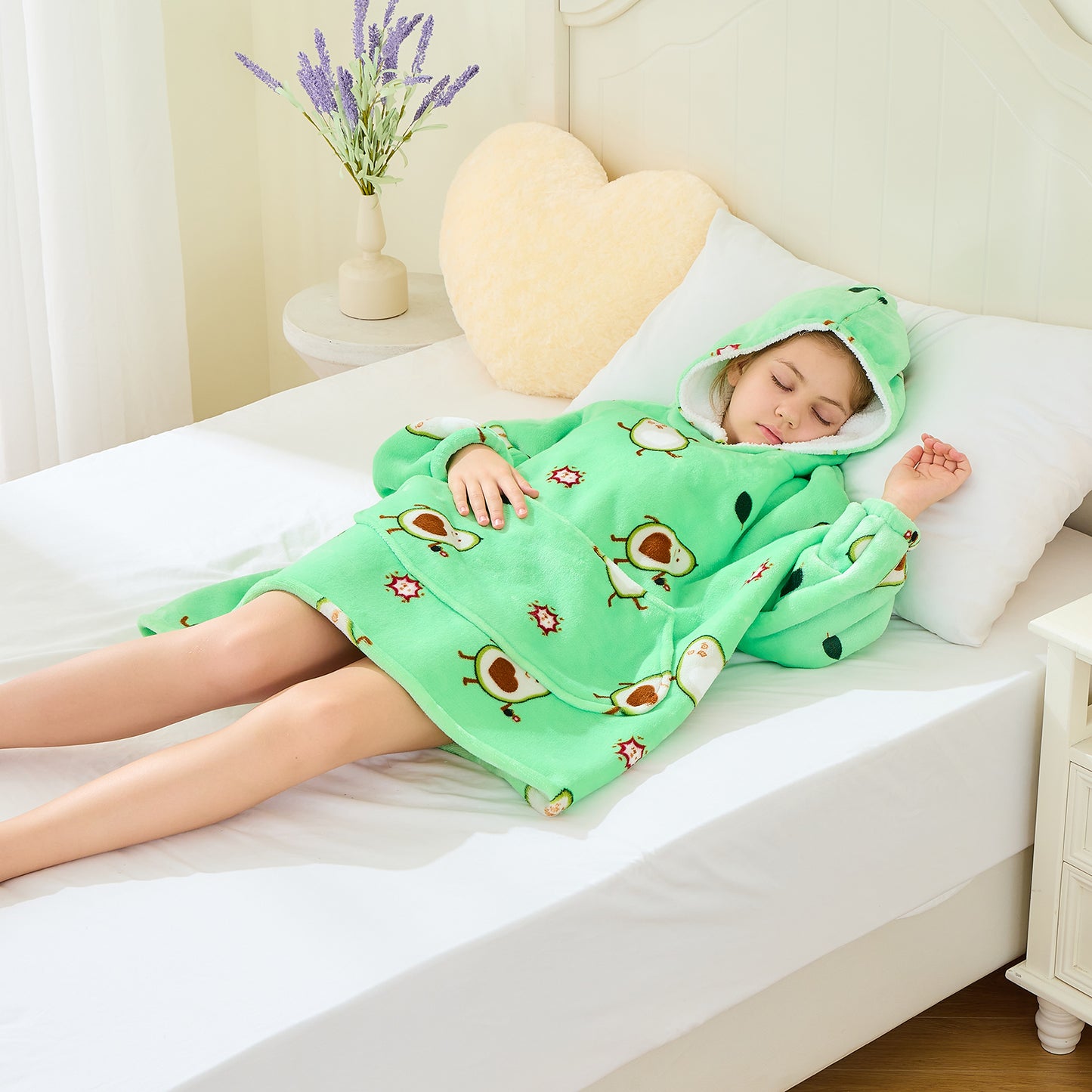 Cartoon Avocado Kids Hoodie Blanket – Oversized Sherpa Fleece Design