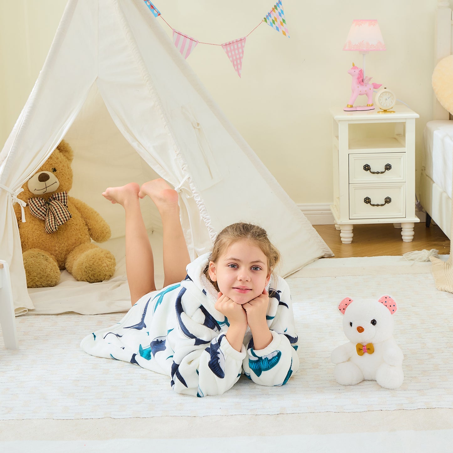 Shark Print Kids Oversized Hoodie Blanket