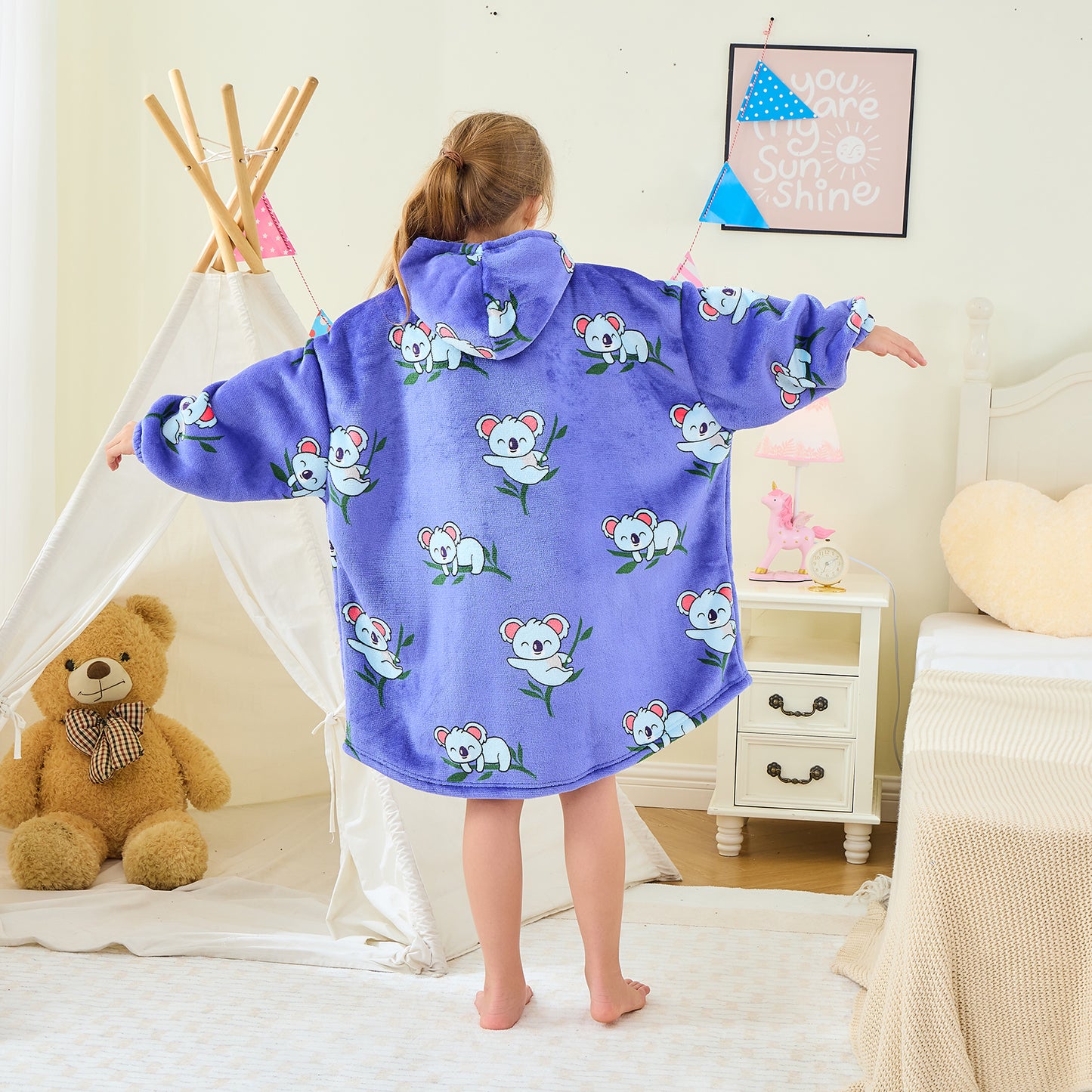 Koala Print Kids Hoodie Blanket – Oversized Sherpa Fleece Blanket Hoodie