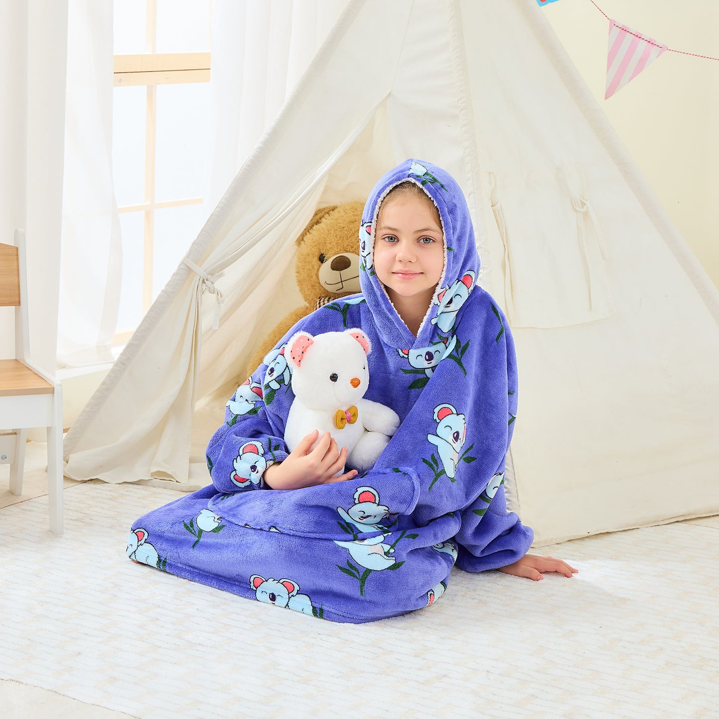 Koala Print Kids Hoodie Blanket – Oversized Sherpa Fleece Blanket Hoodie