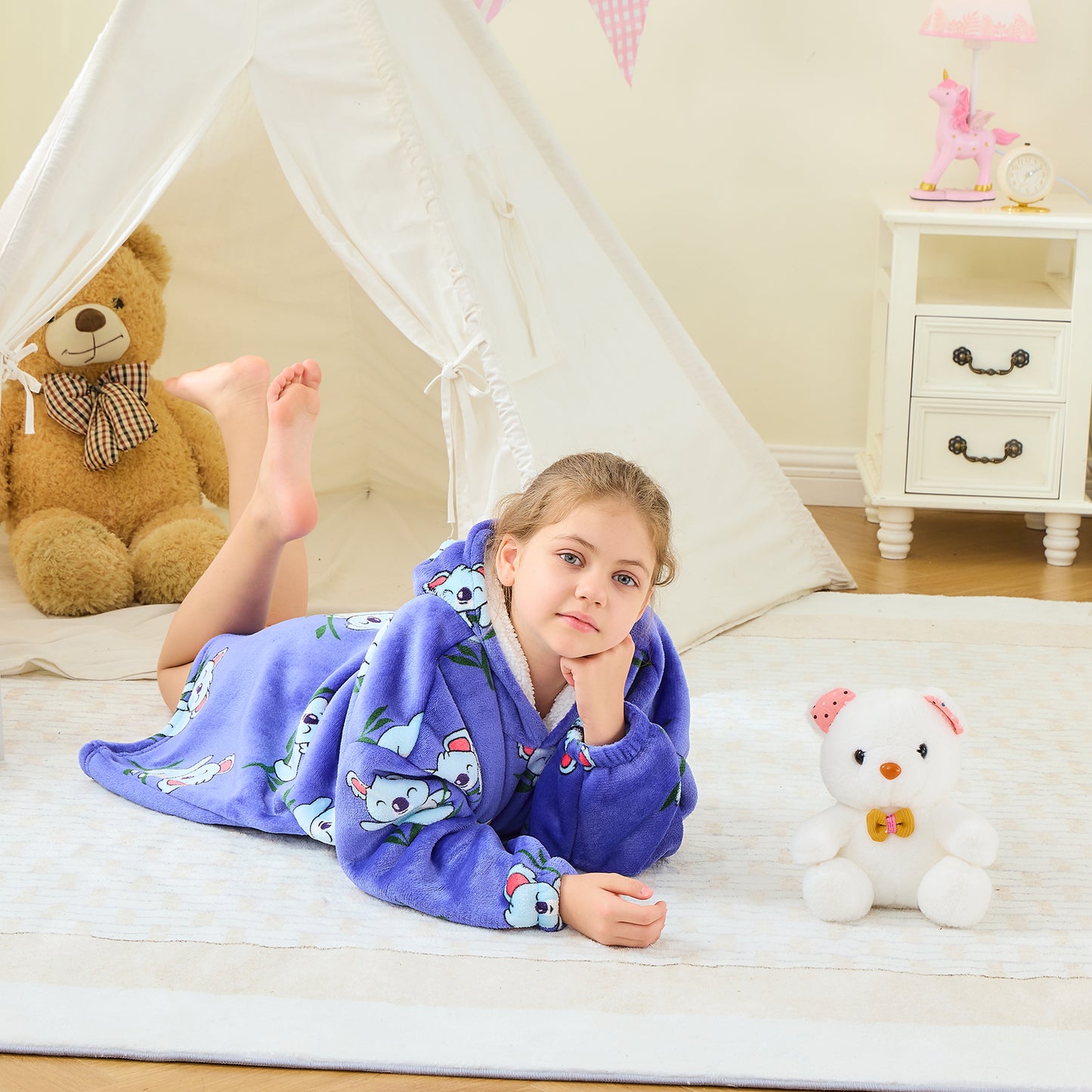 Koala Print Kids Hoodie Blanket – Oversized Sherpa Fleece Blanket Hoodie