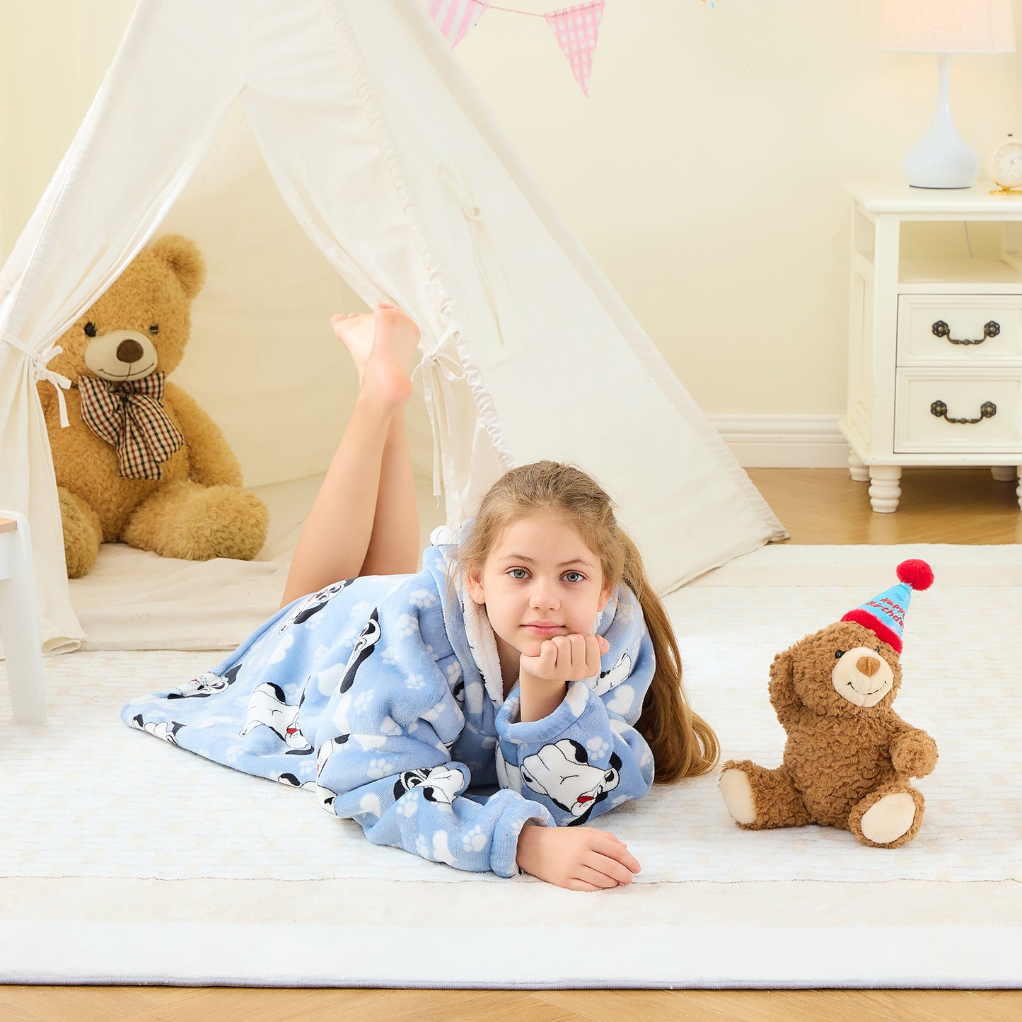 Kids Oversized Hoodie Blanket – Big-Eared Dog Sherpa Fleece Wearable Blanket
