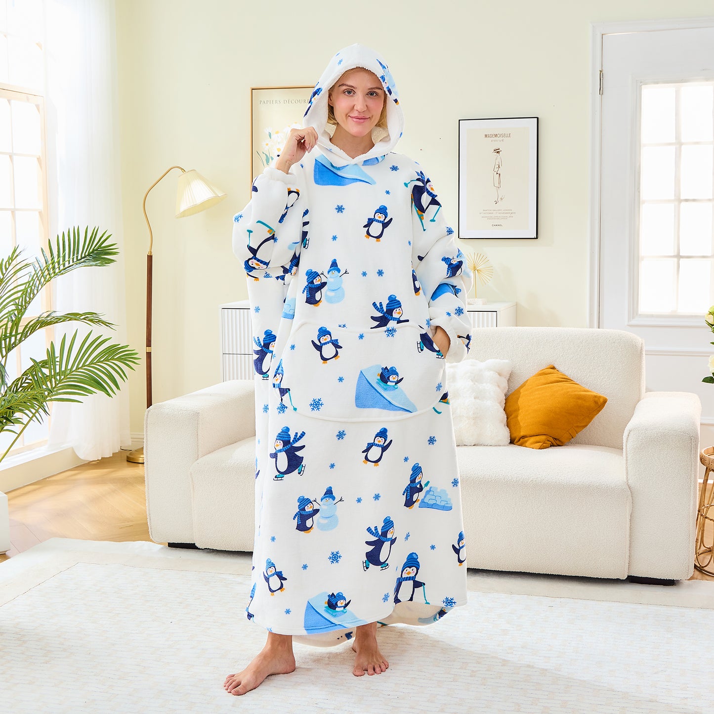 Penguin Print Sherpa Fleece Wearable Blanket