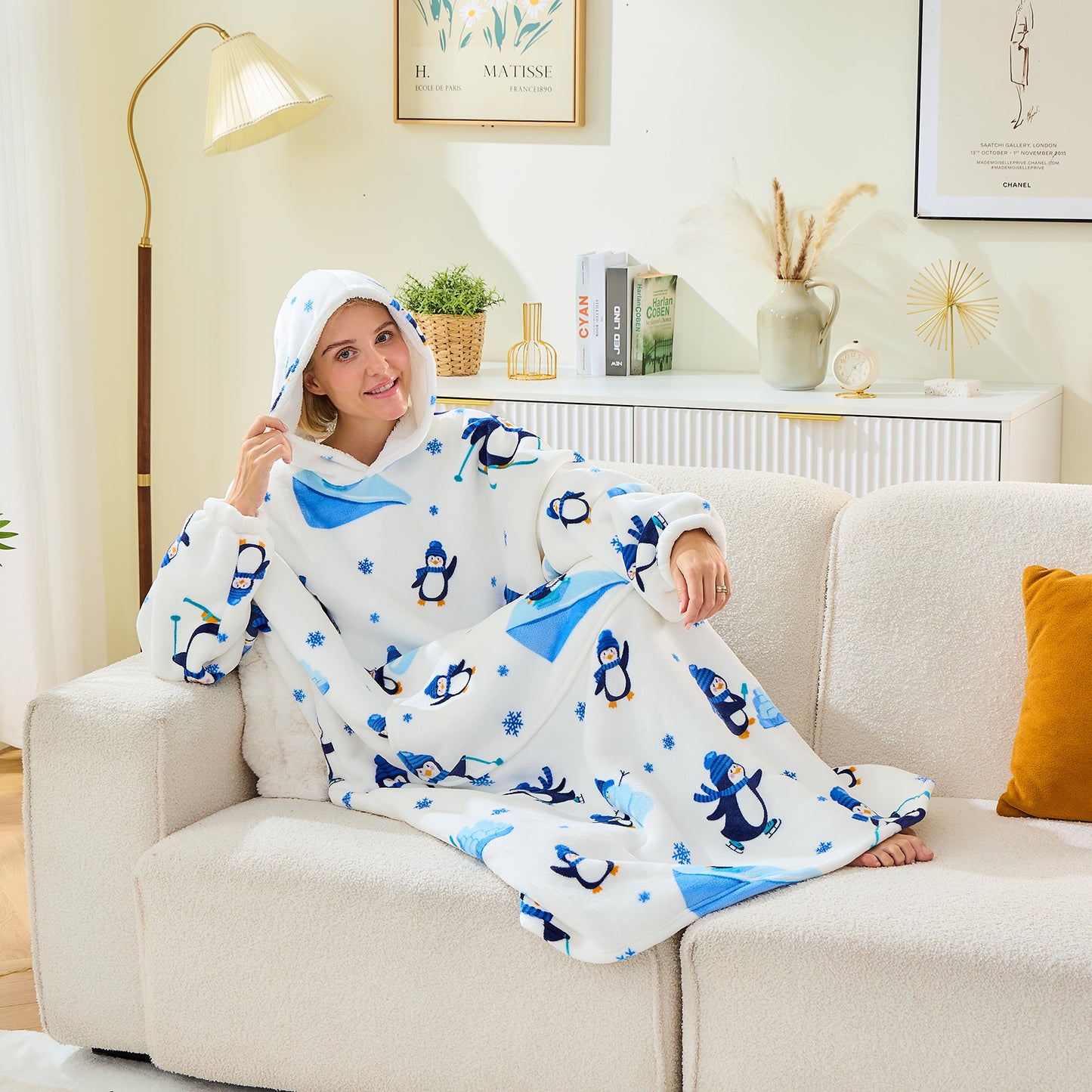 Penguin Print Sherpa Fleece Wearable Blanket