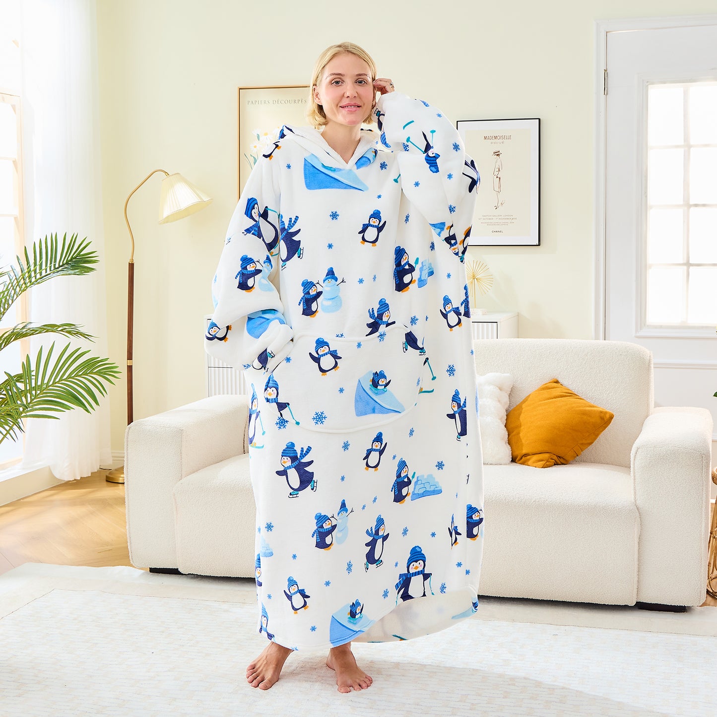 Penguin Print Sherpa Fleece Wearable Blanket