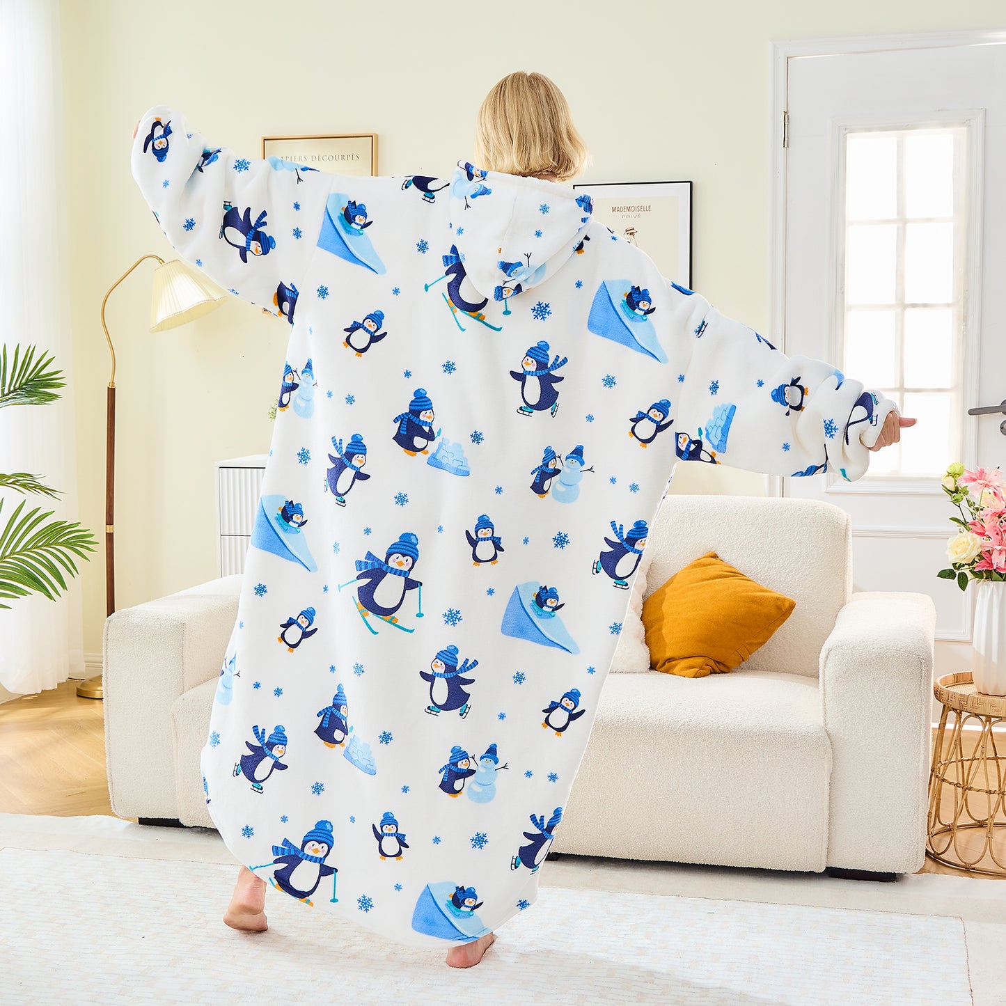 Penguin Print Sherpa Fleece Wearable Blanket