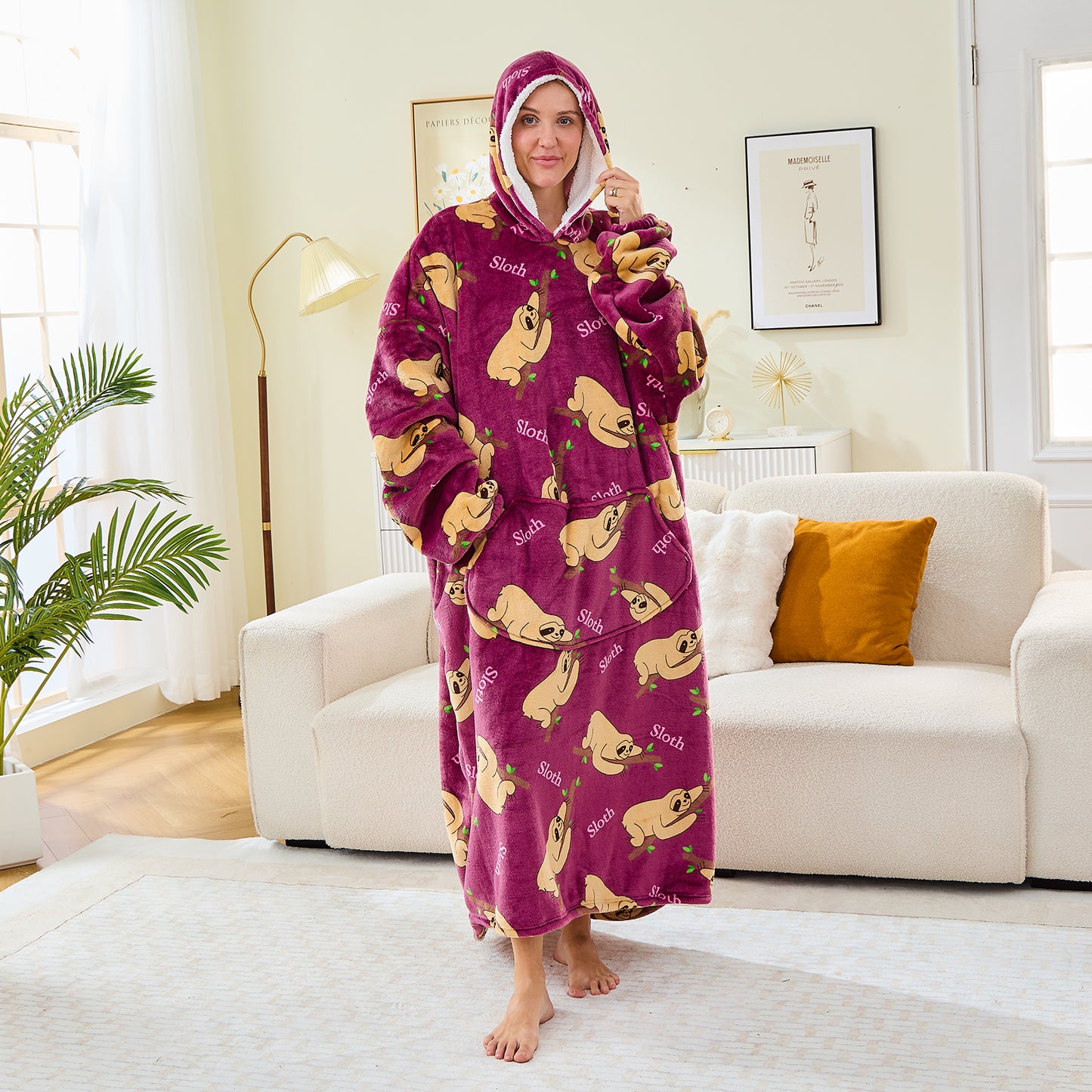 Sloth Print Extra Long Oversized Hoodie Blanket