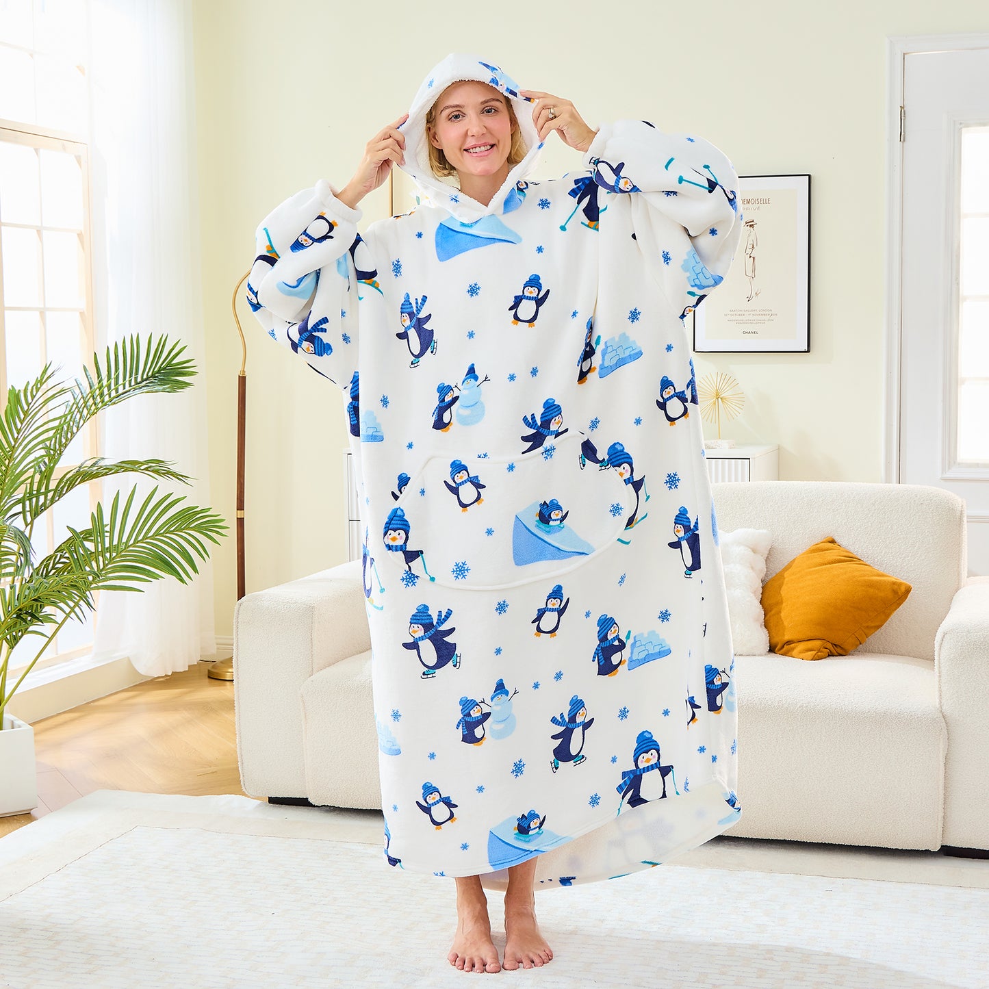 Penguin Print Sherpa Fleece Wearable Blanket