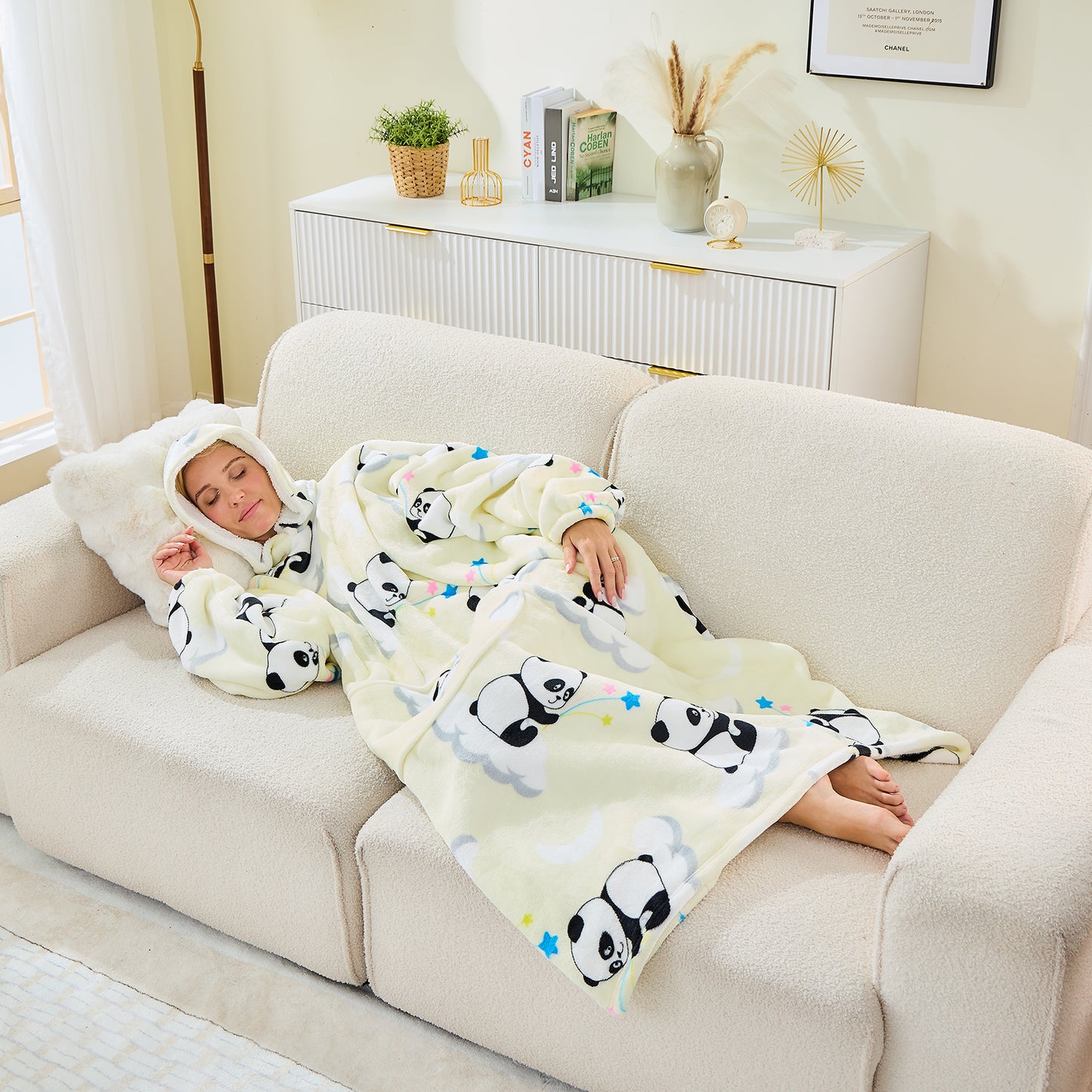 Extra Long Panda Oversized Hoodie Blanket