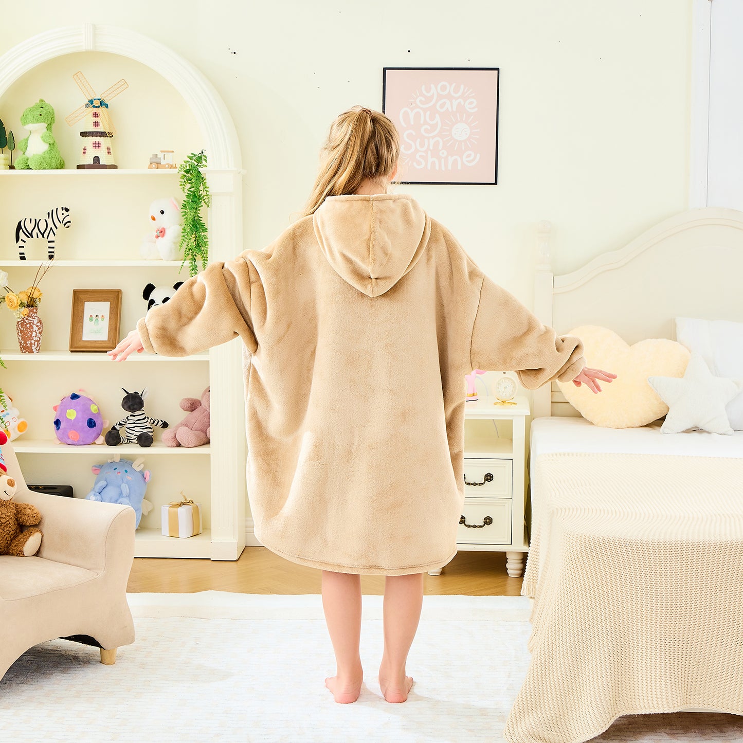Khaki Kids Oversized Hoodie Blanket – Sherpa Lined Cosy Blanket Hoodie