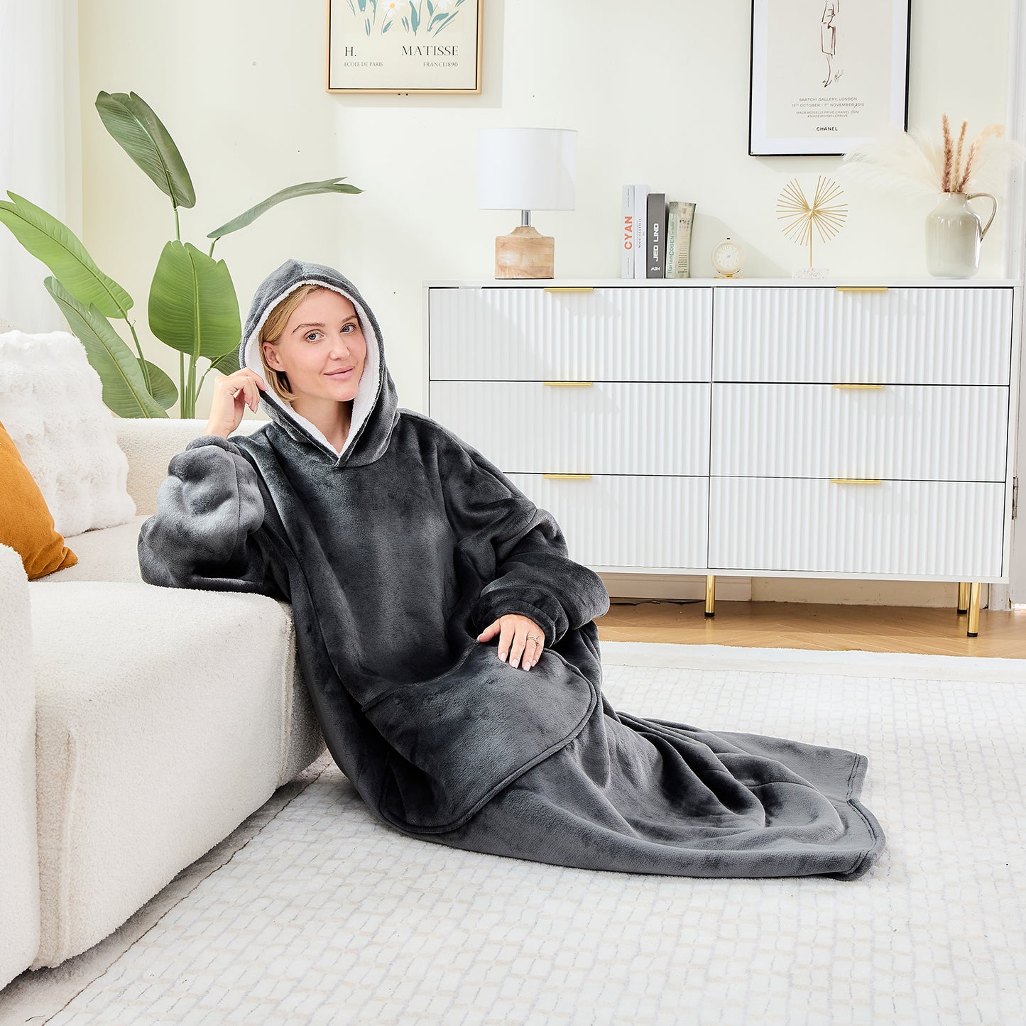 Dark Grey Oversized Hoodie Blanket – Sherpa Lined Snuggle Wear