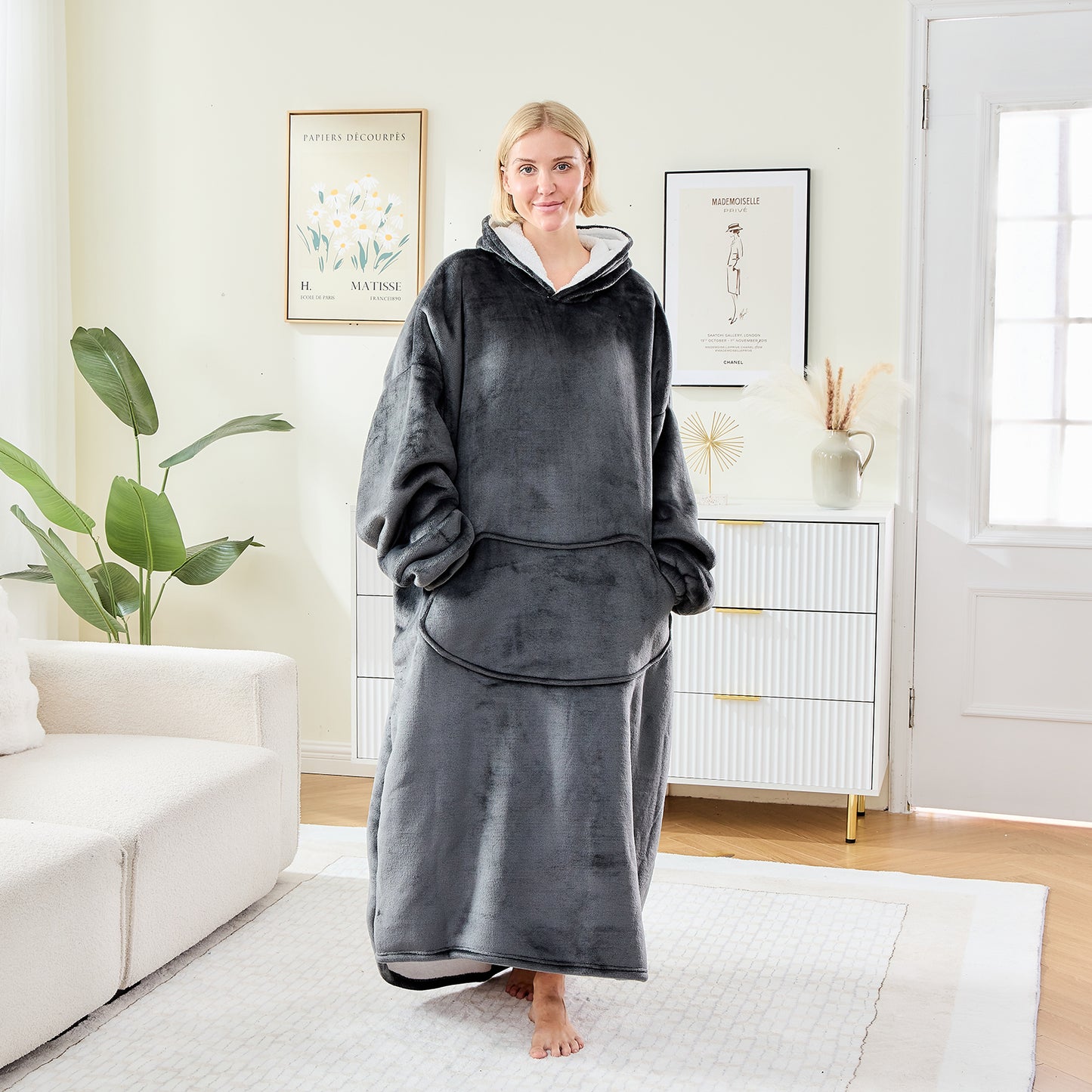 Dark Grey Oversized Hoodie Blanket – Sherpa Lined Snuggle Wear