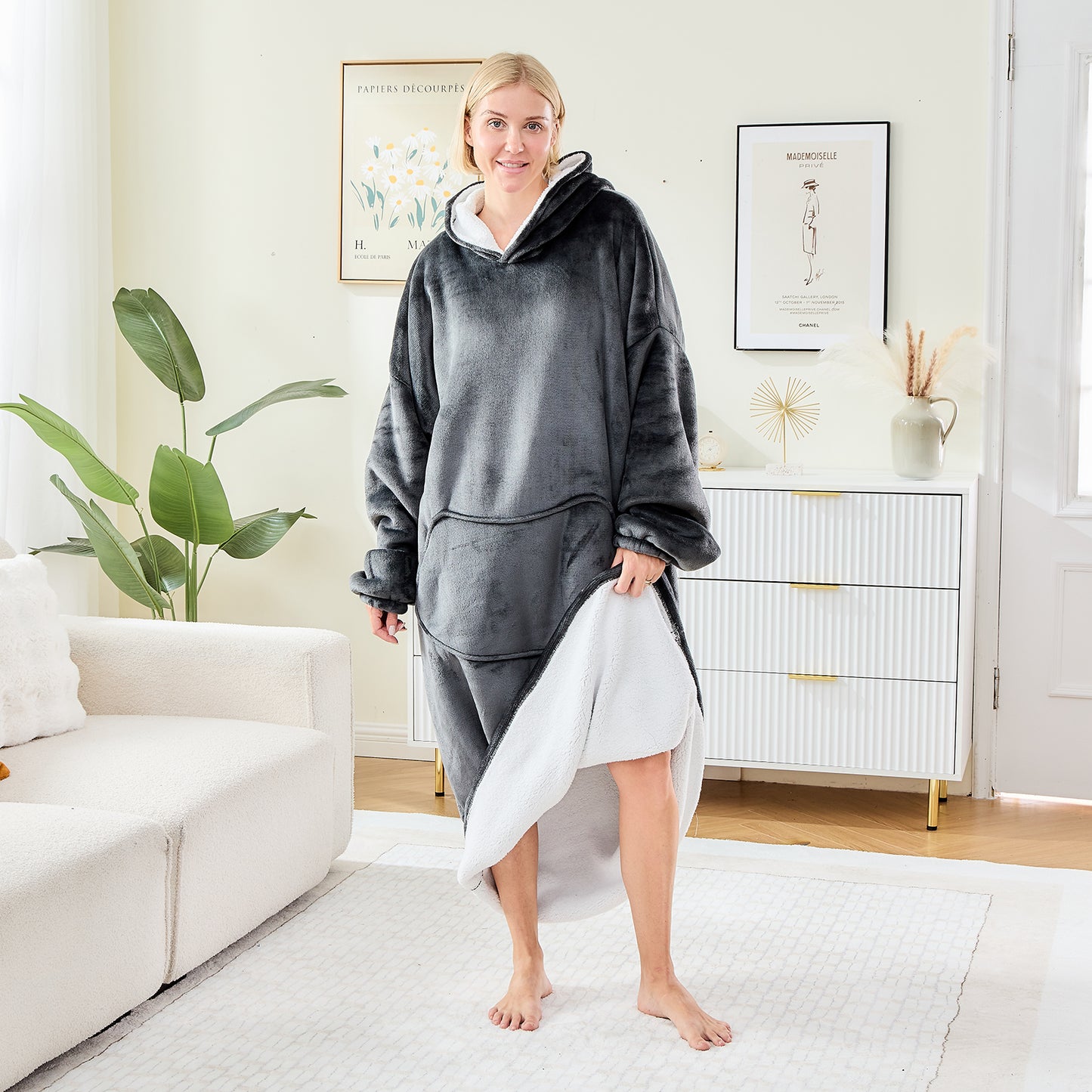 Dark Grey Oversized Hoodie Blanket – Sherpa Lined Snuggle Wear