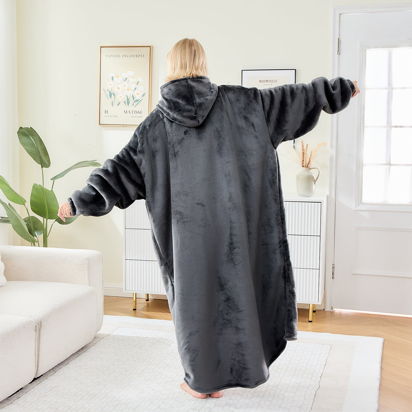 Dark Grey Oversized Hoodie Blanket – Sherpa Lined Snuggle Wear