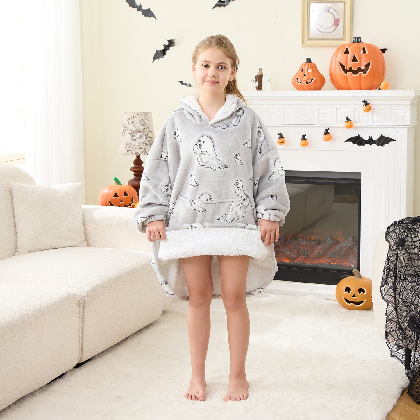 Ghostly Halloween Wearable Blanket Hoodie for Kids