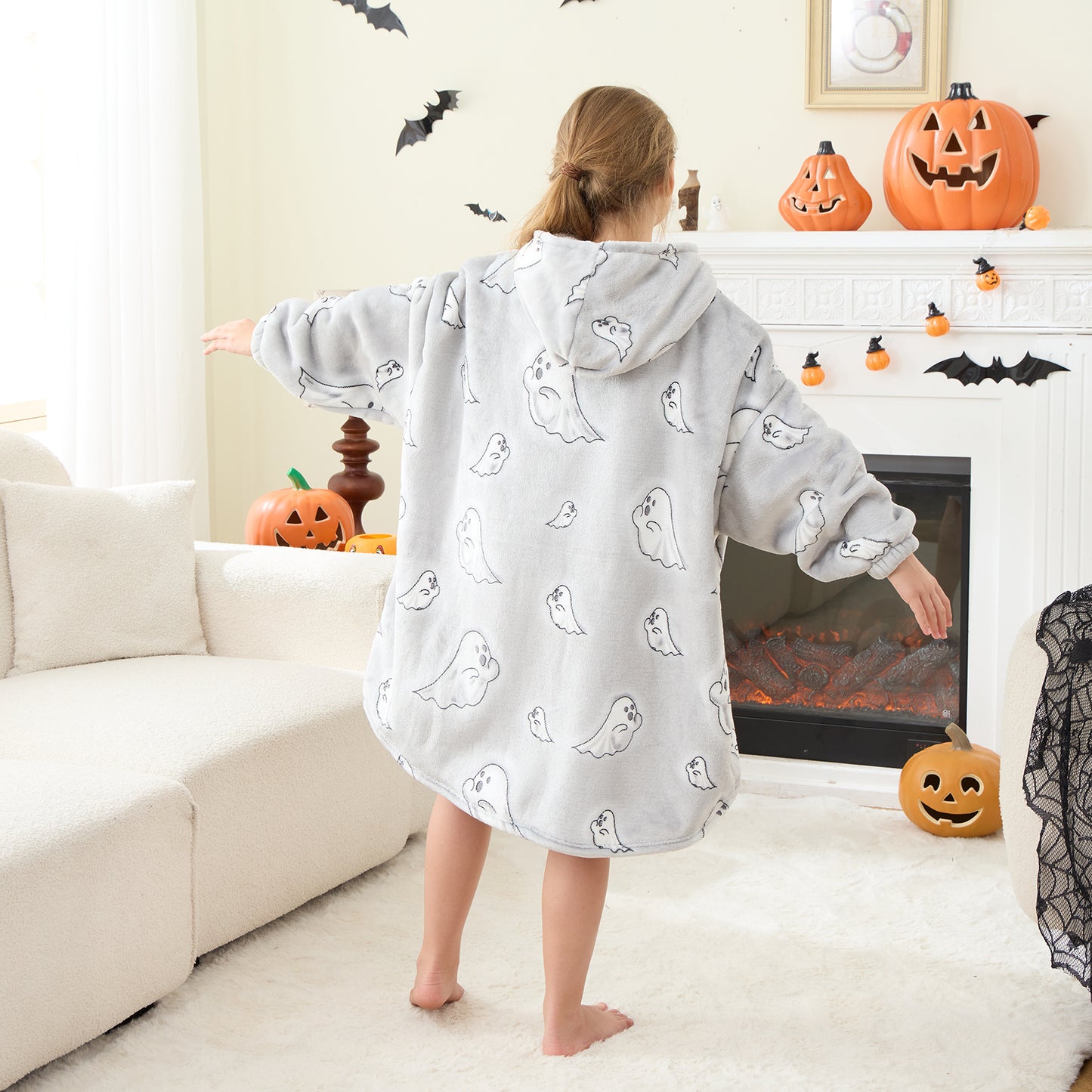 Ghostly Halloween Wearable Blanket Hoodie for Kids