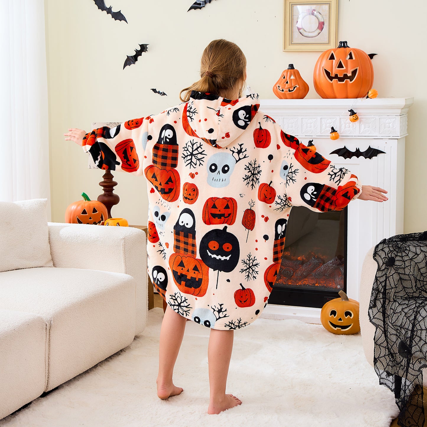 Halloween Themed Sherpa Hoodie Blanket for Kids