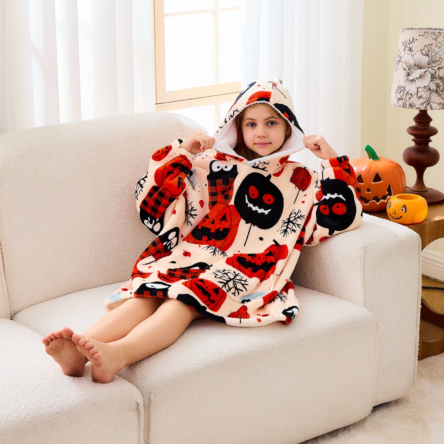 Halloween Themed Sherpa Hoodie Blanket for Kids