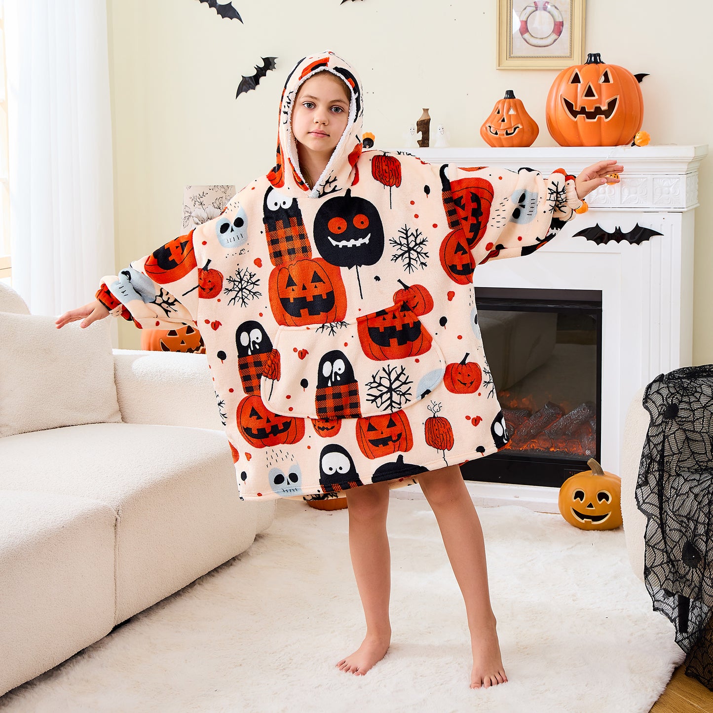 Halloween Themed Sherpa Hoodie Blanket for Kids