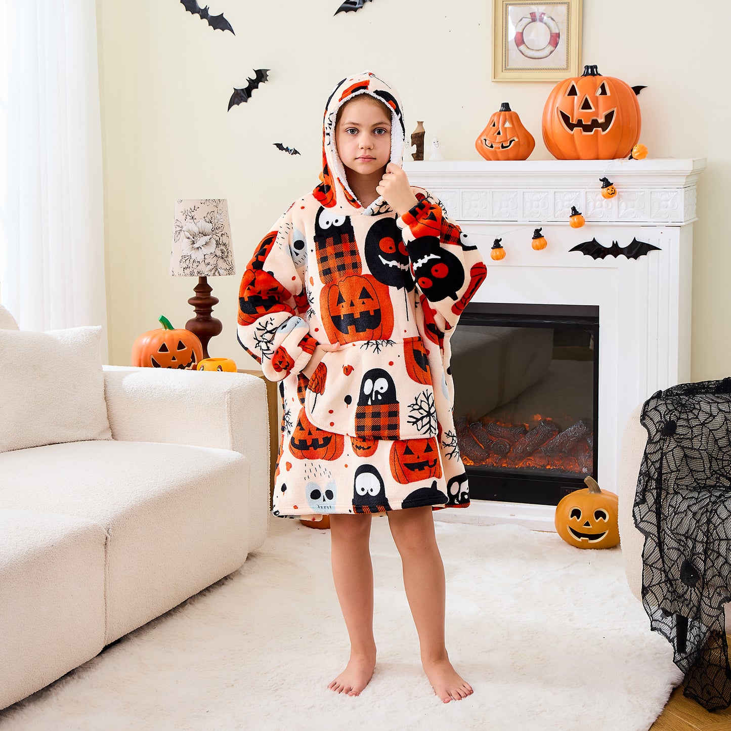 Halloween Themed Sherpa Hoodie Blanket for Kids