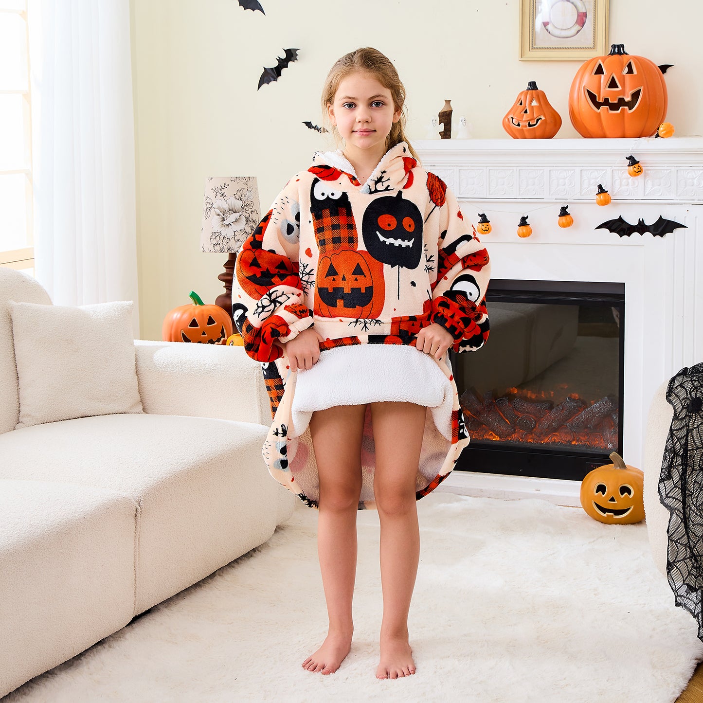 Halloween Themed Sherpa Hoodie Blanket for Kids