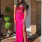 Sweetheart Corset Bodice Fitted Prom Dresses With Slit