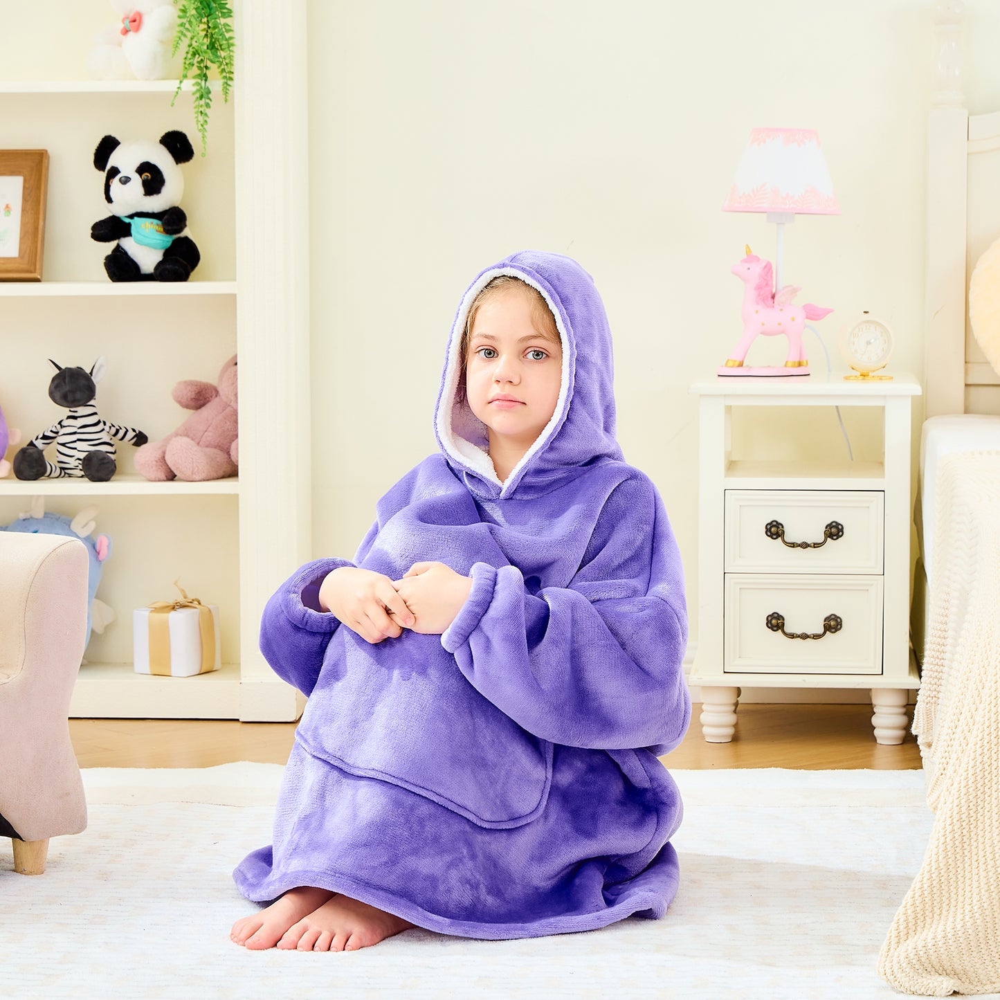 Purple Kids Hoodie Blanket – Oversized Sherpa Fleece Wearable Blanket