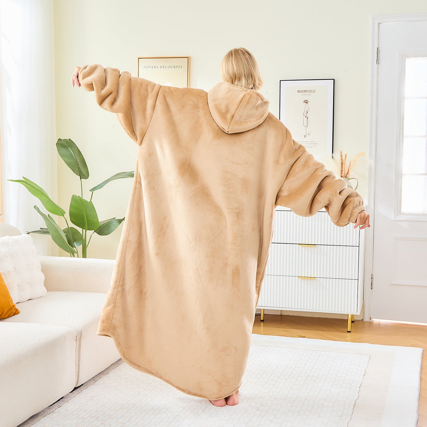 Khaki Oversized Hoodie Blanket – Cosy Sherpa Fleece