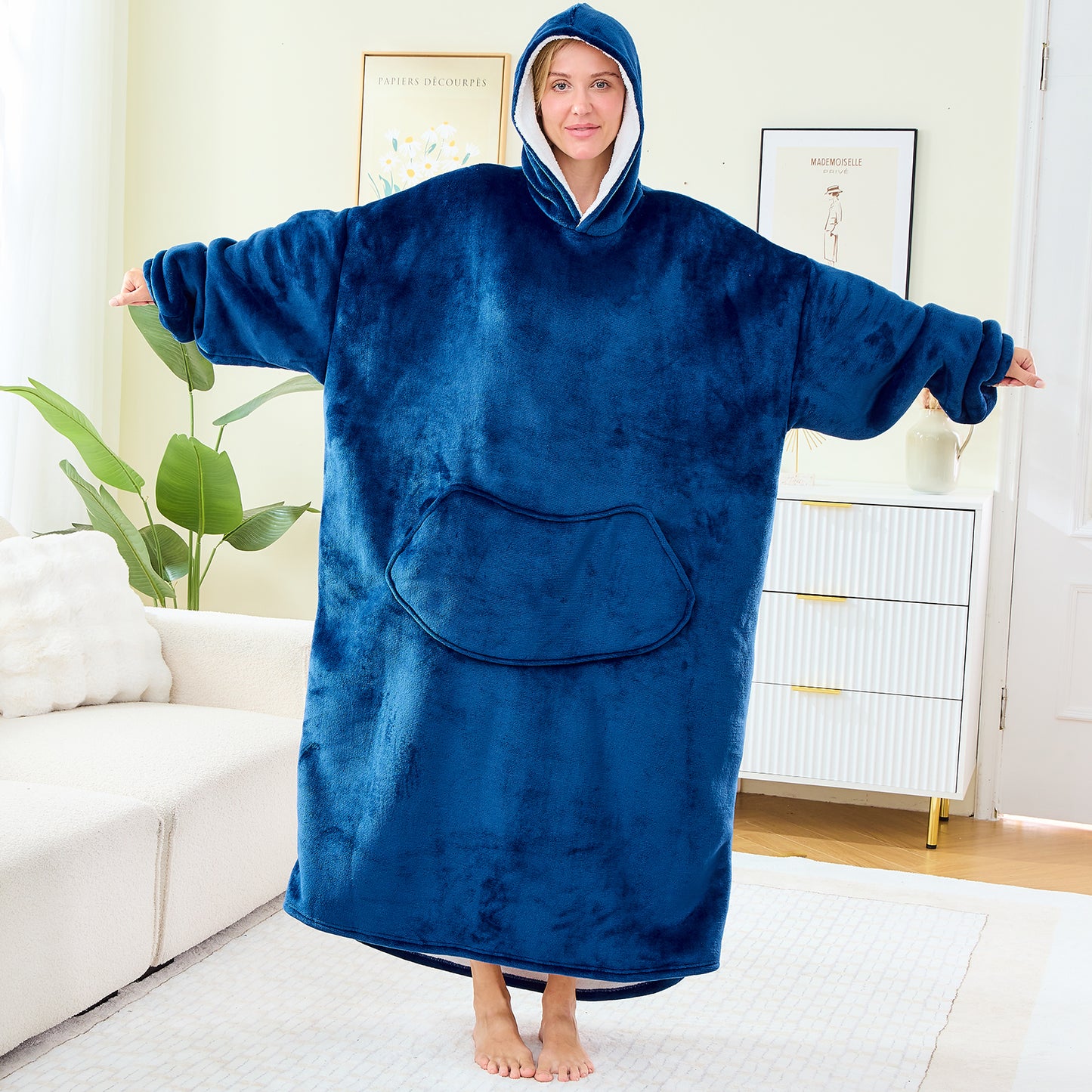 Navy Blue Oversized Sherpa Hoodie Blankets
