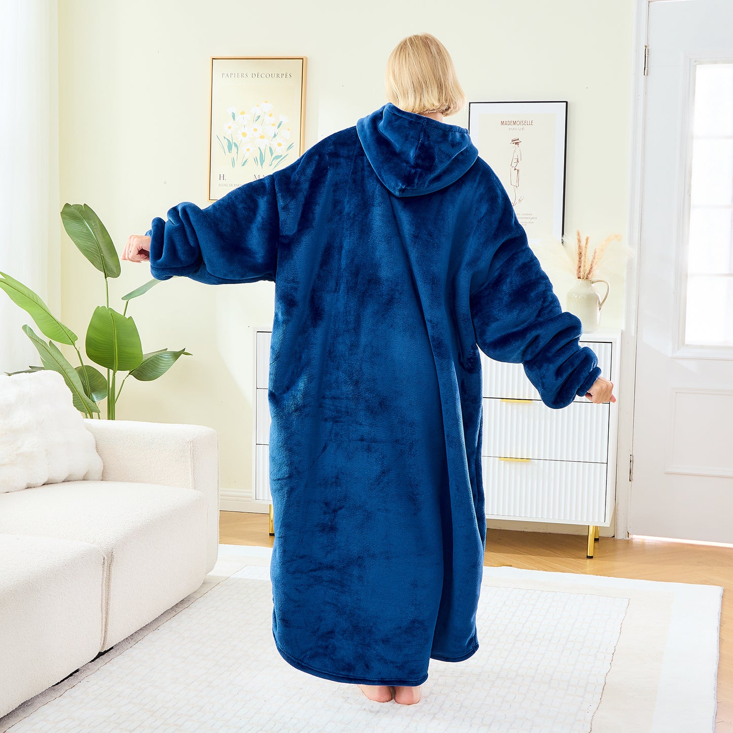 Navy Blue Oversized Sherpa Hoodie Blankets
