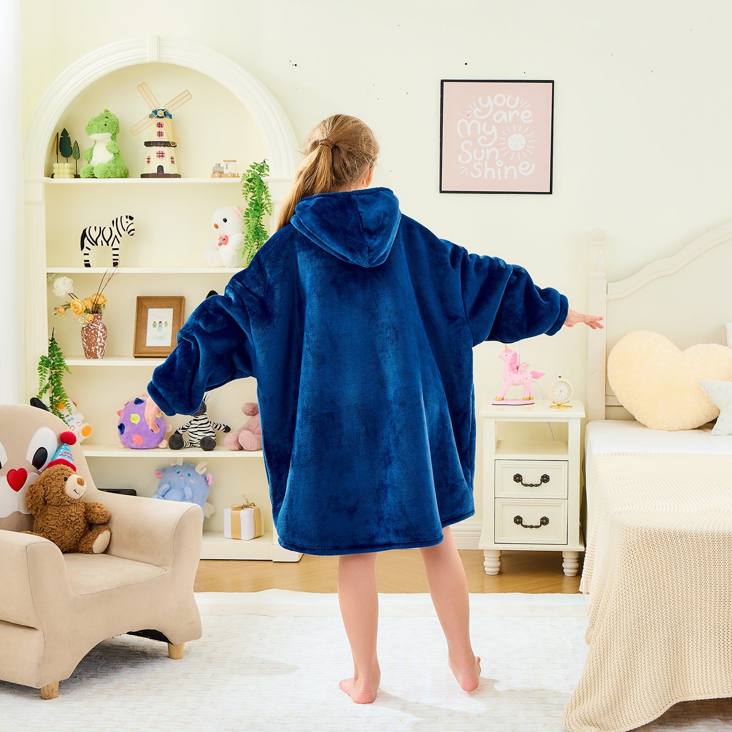 Navy Luxury Hooded Blanket Sherpa Lined for Kids