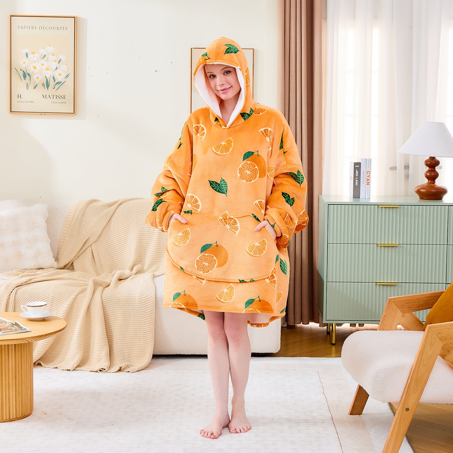 Orange Pattern Oversized Comfortable Hoodie Blanket