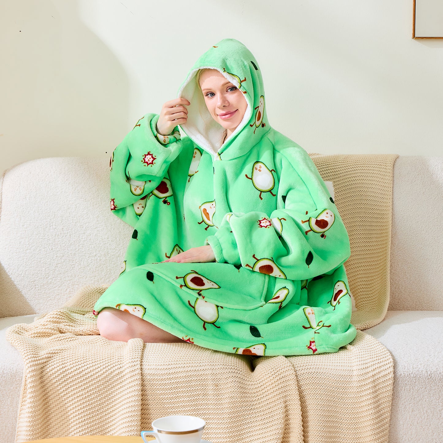 Premium Avocado Pattern Oversized Hoodie Blanket