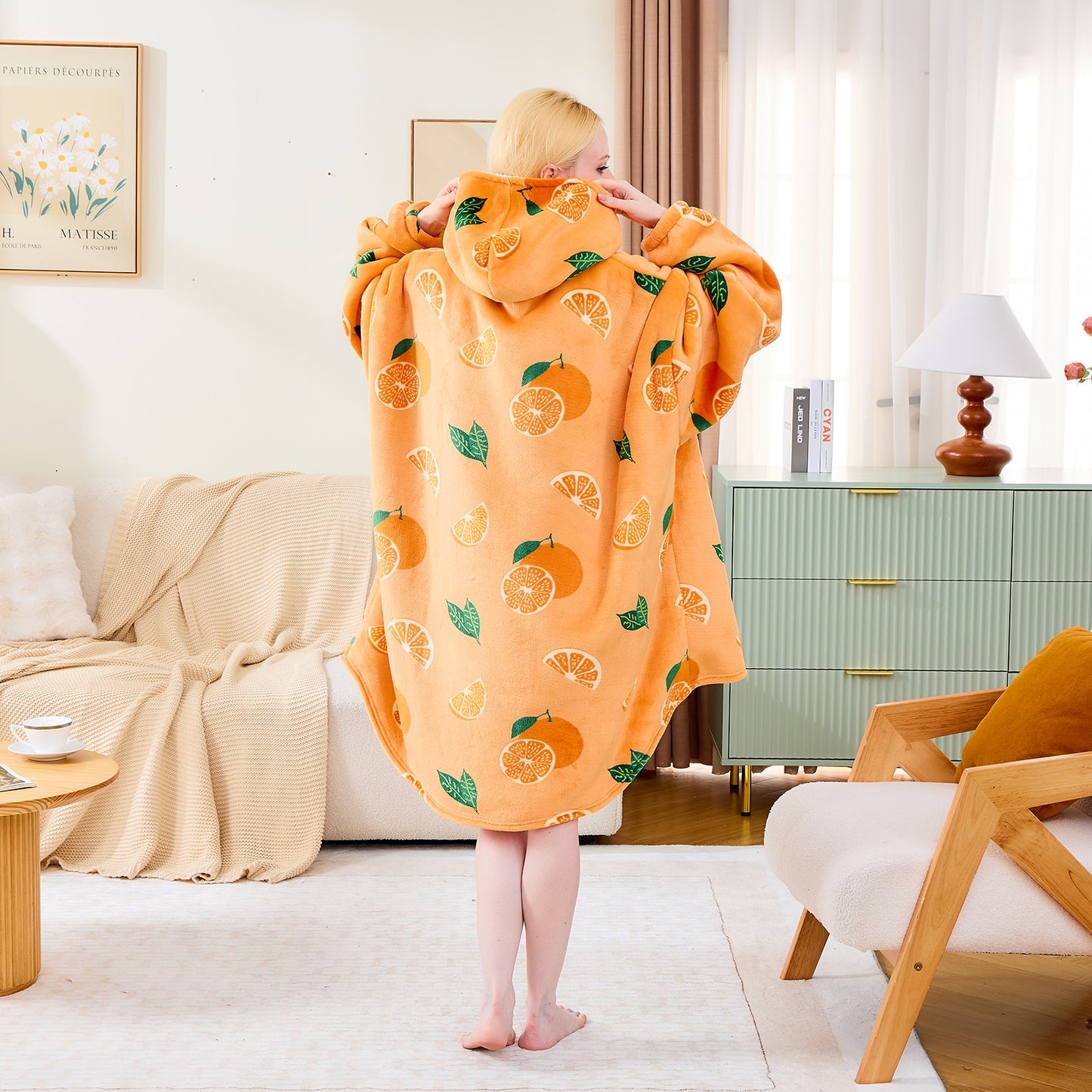 Orange Pattern Oversized Comfortable Hoodie Blanket