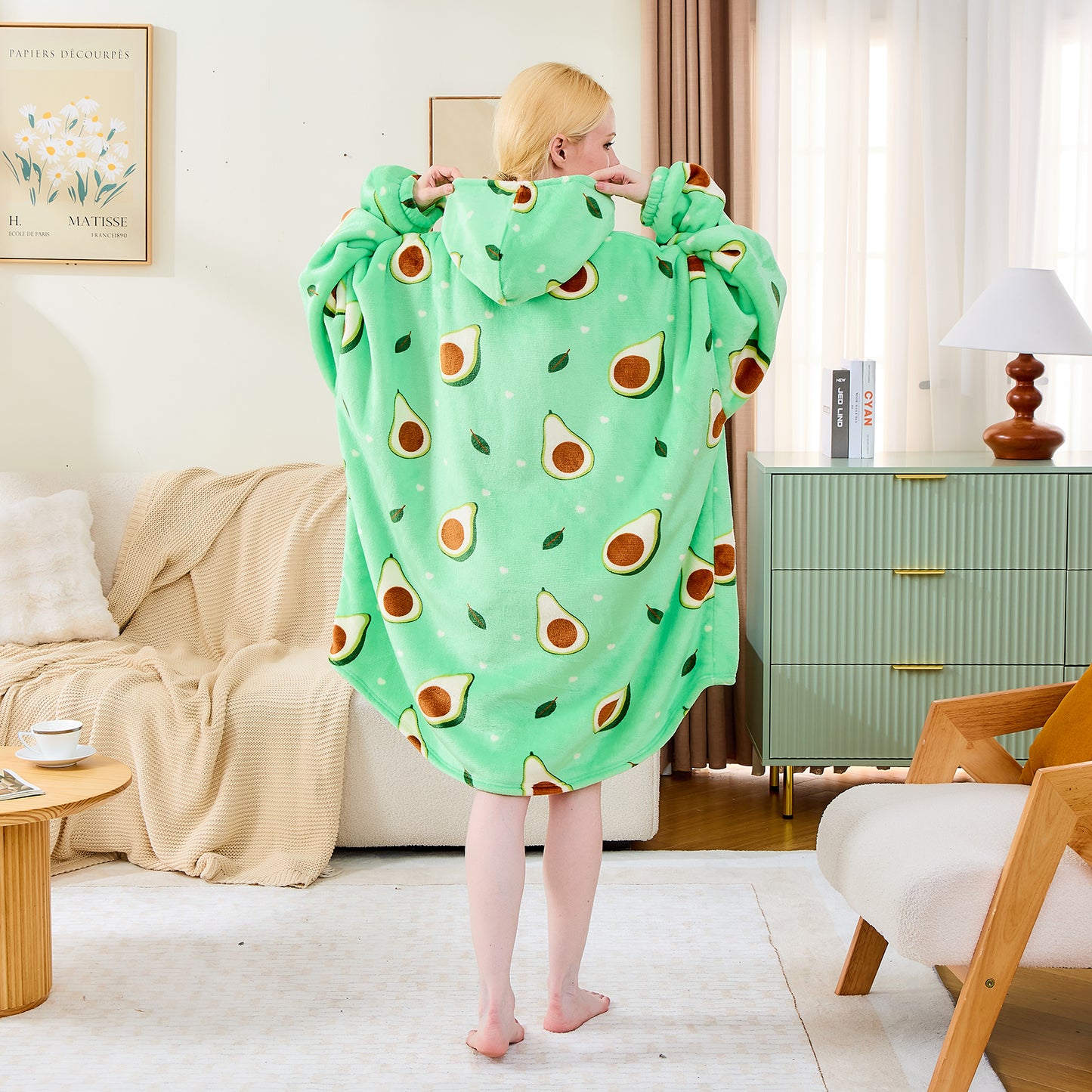 Avocado Print Sherpa Lined Oversized Lounging Hoodie