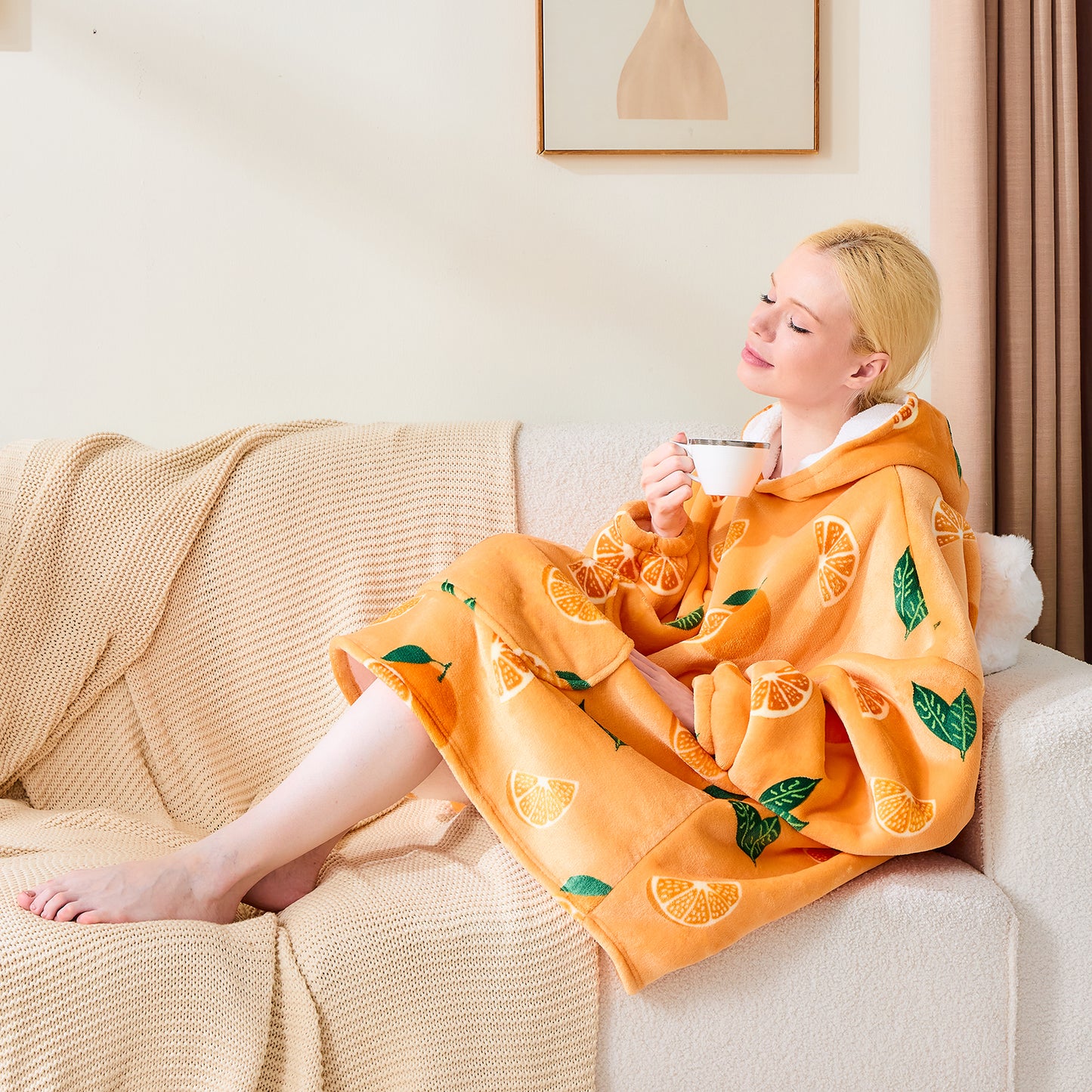 Orange Pattern Oversized Comfortable Hoodie Blanket
