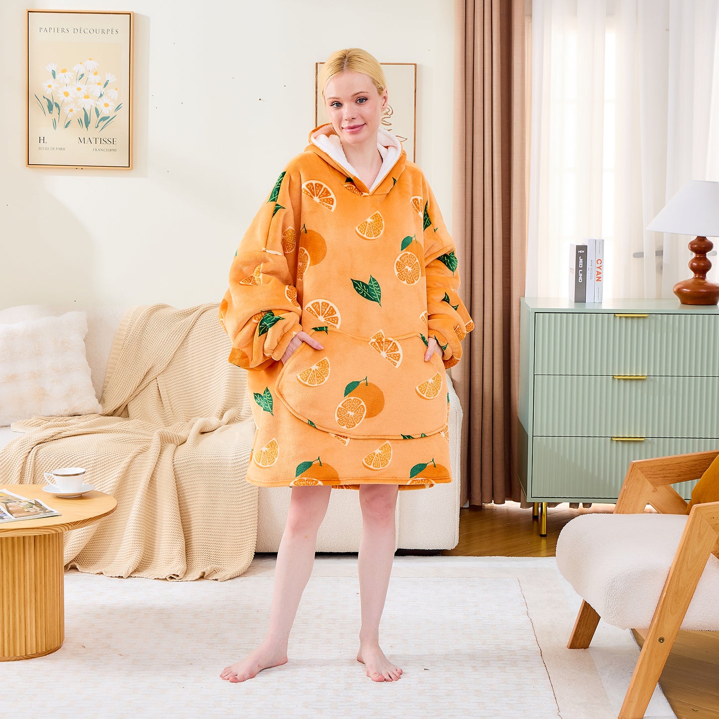 Orange Pattern Oversized Comfortable Hoodie Blanket