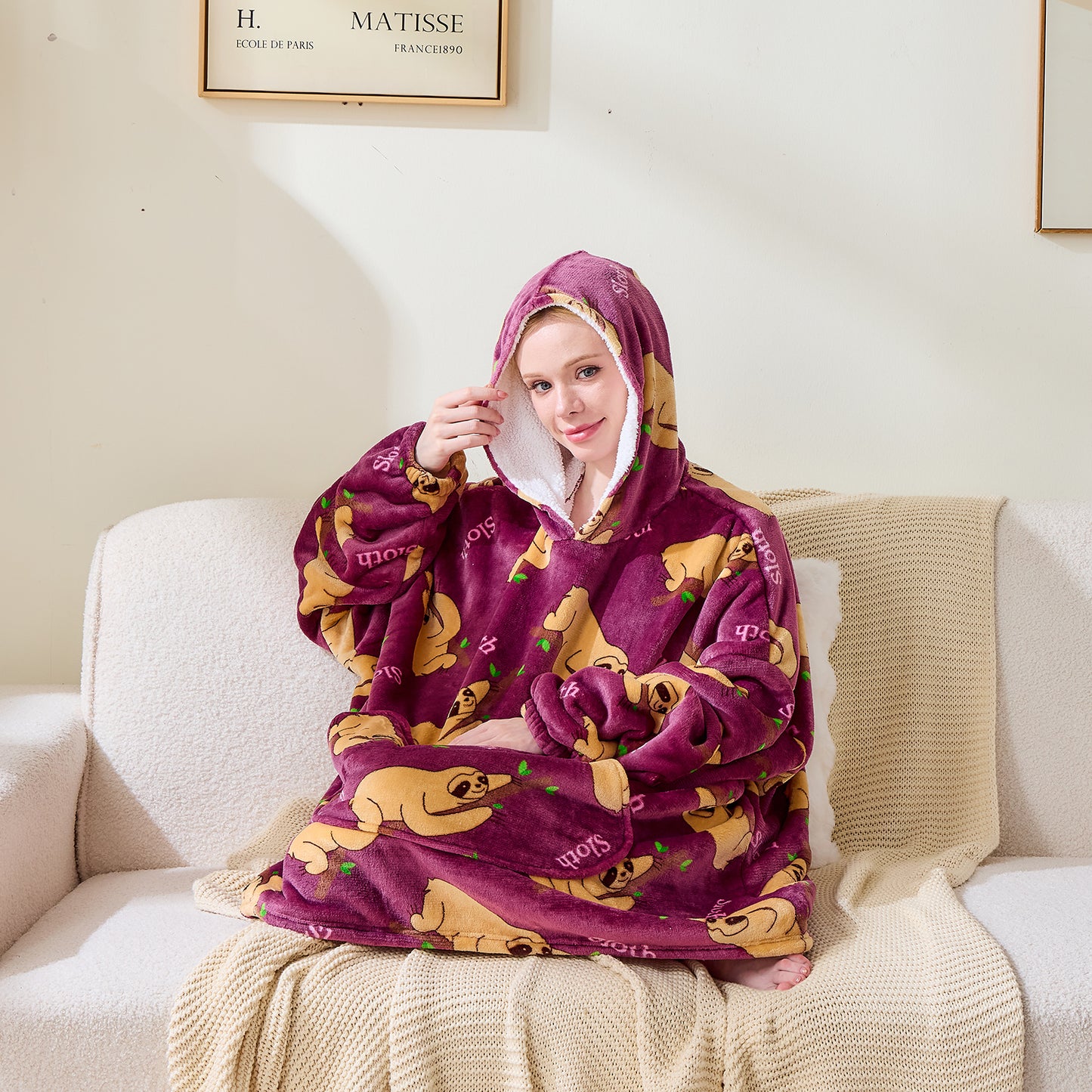 Sloth Oversized Comfortable Fuzzy Hoodie Blanket