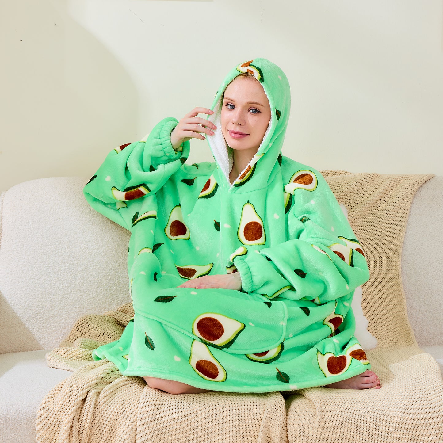 Avocado Print Sherpa Lined Oversized Lounging Hoodie
