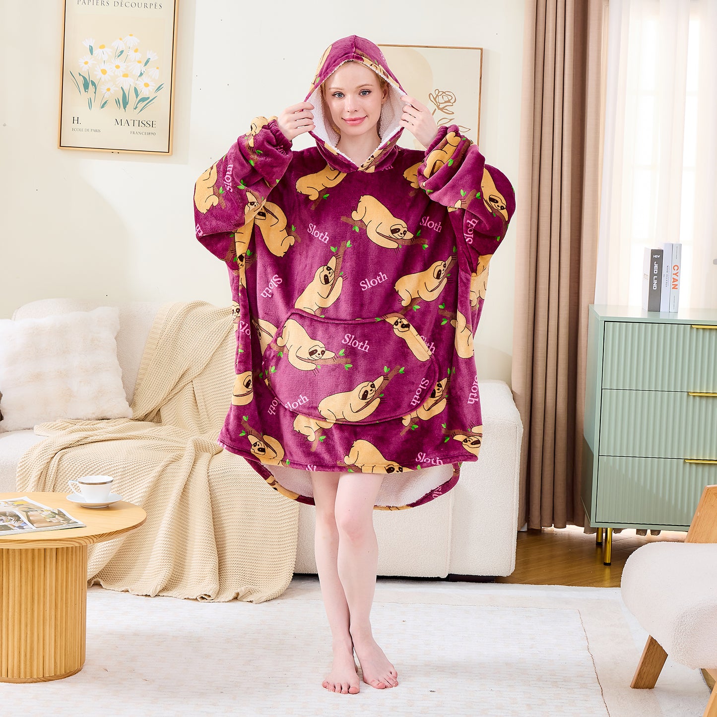 Sloth Oversized Comfortable Fuzzy Hoodie Blanket
