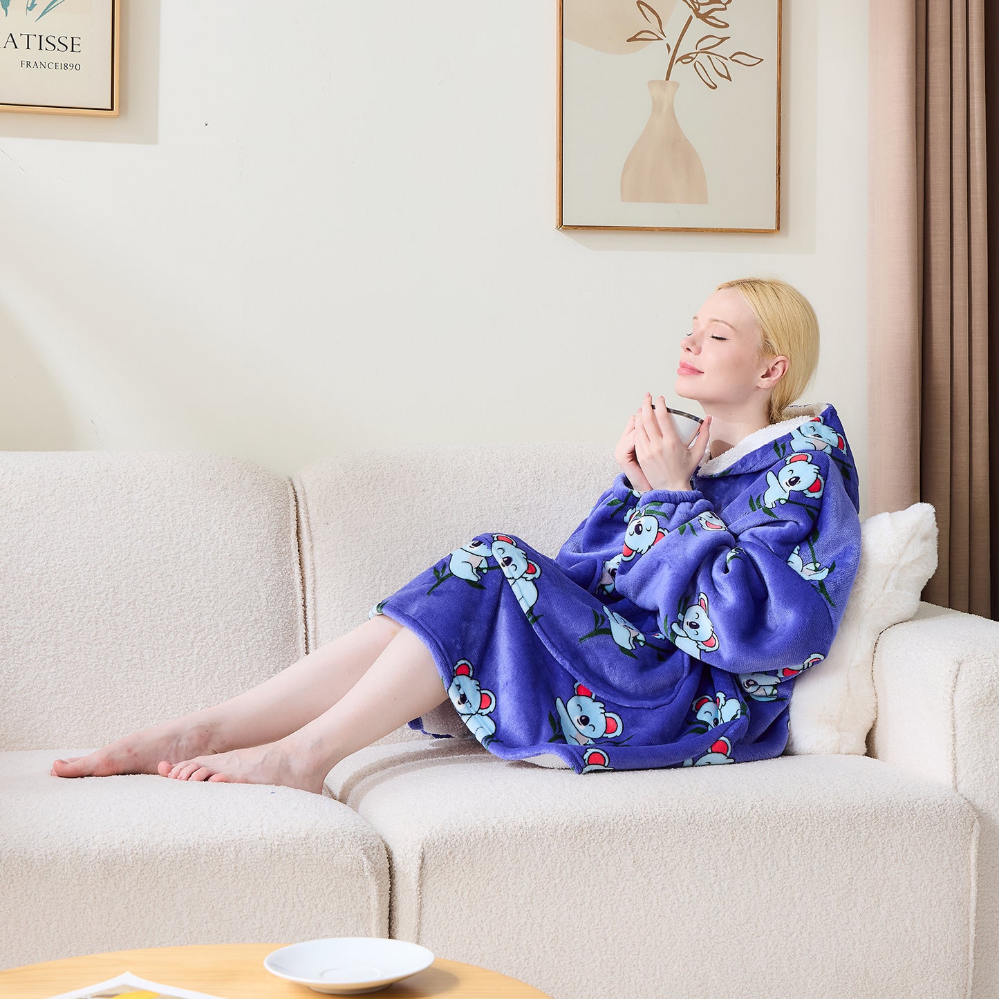 Koala Print Oversized Hoodie Blanket – Sherpa Lined Wearable Blanket