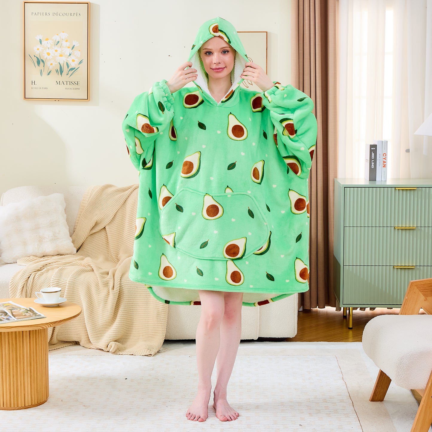 Avocado Print Sherpa Lined Oversized Lounging Hoodie