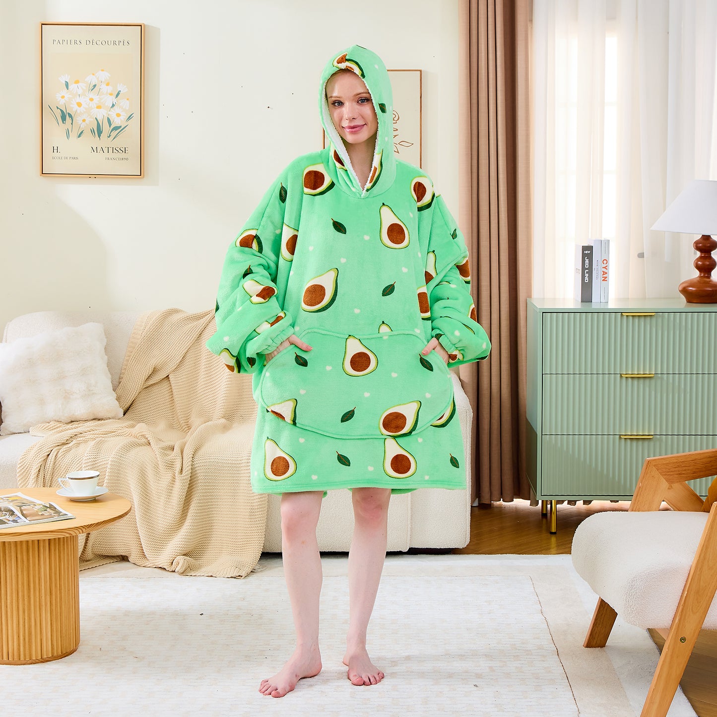 Avocado Print Sherpa Lined Oversized Lounging Hoodie