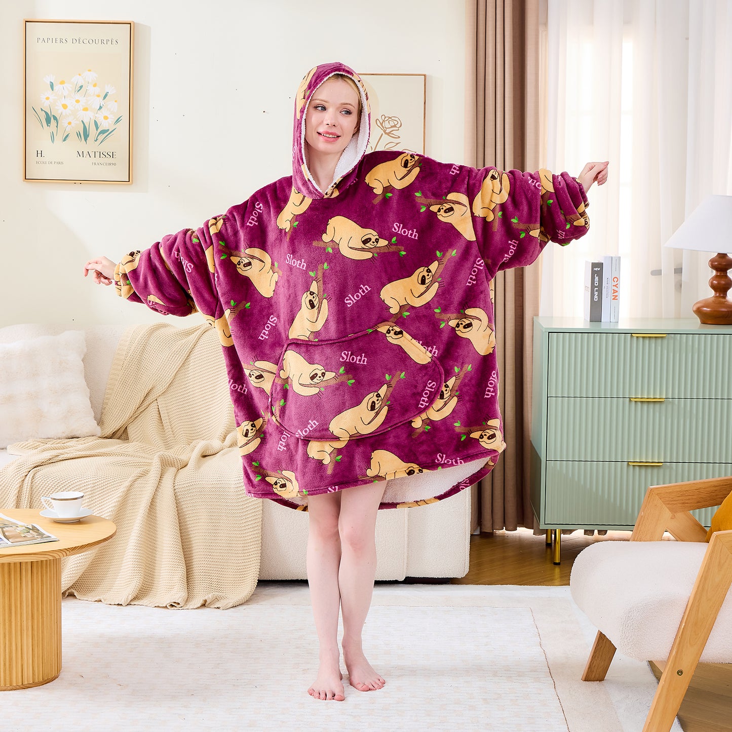 Sloth Oversized Comfortable Fuzzy Hoodie Blanket