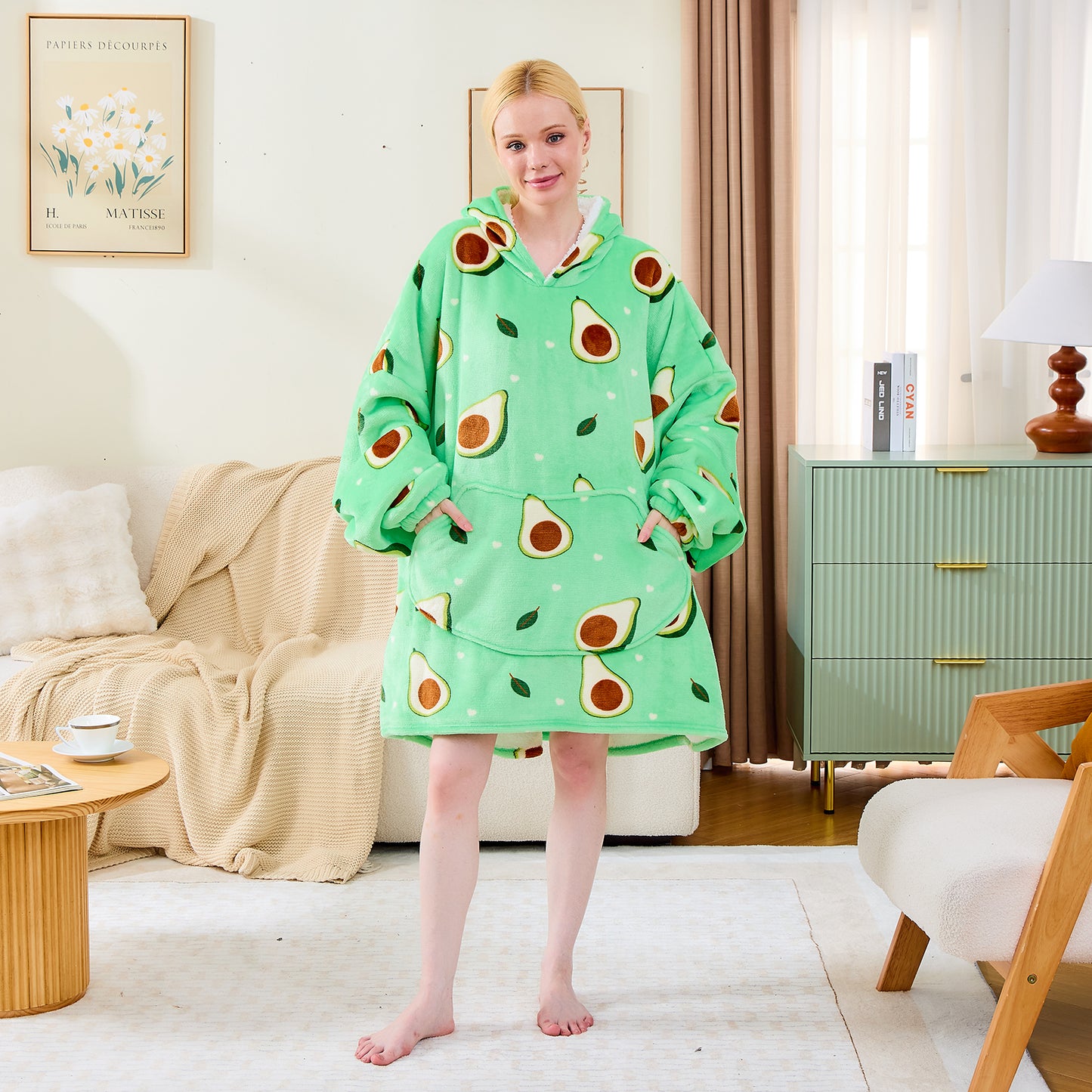 Avocado Print Sherpa Lined Oversized Lounging Hoodie