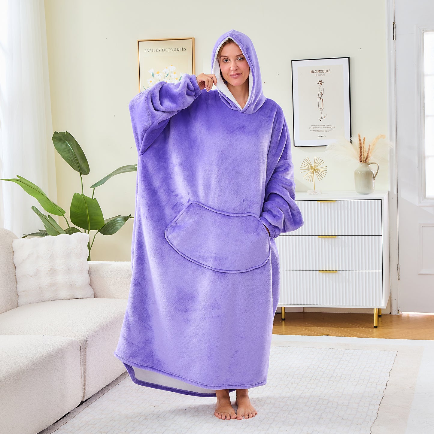 Purple Oversized Hoodie Blanket – Sherpa Fleece Lined