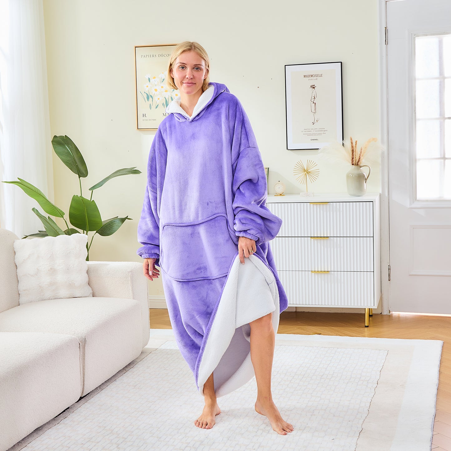 Purple Oversized Hoodie Blanket – Sherpa Fleece Lined